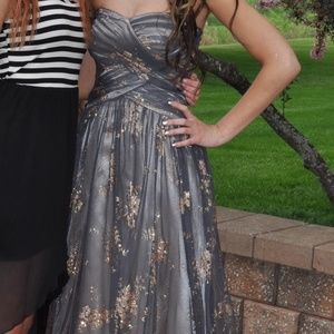 long, strapless prom dress